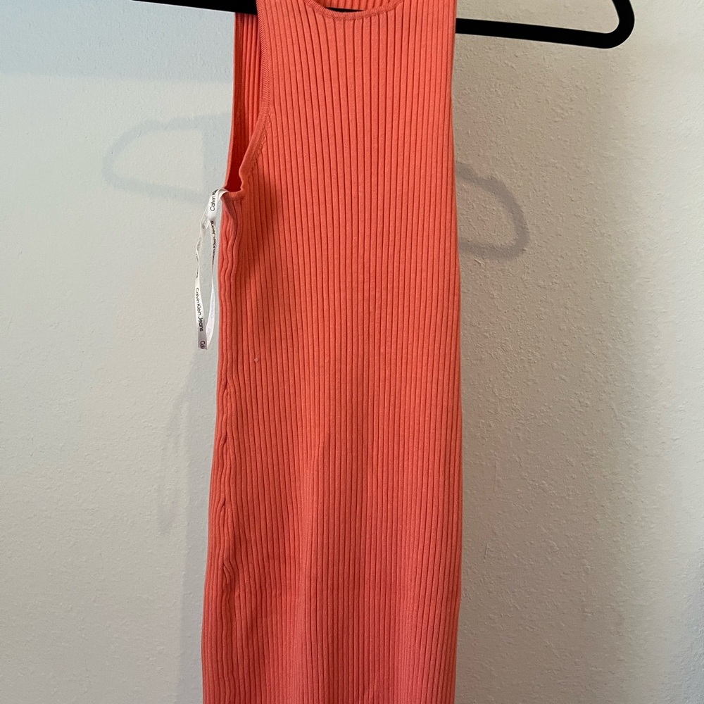 Calvin Klein Jeans Orange Ribbed Bodycon Dress